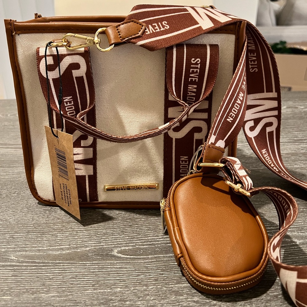 NWT Steve Madden Canvas Cream Brown Crossbody